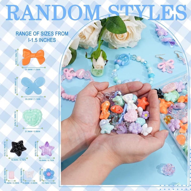 Sunlode 400-450PCS Acrylic Beads for Bracelet Making, Assorted 6 Colors Cute Beads, Flower Bow Candy Bear Kawaii Bracelet Charms for Jewelry Making, Necklace Keychains Phone Charms DIY Crafts Gifts - Image 3